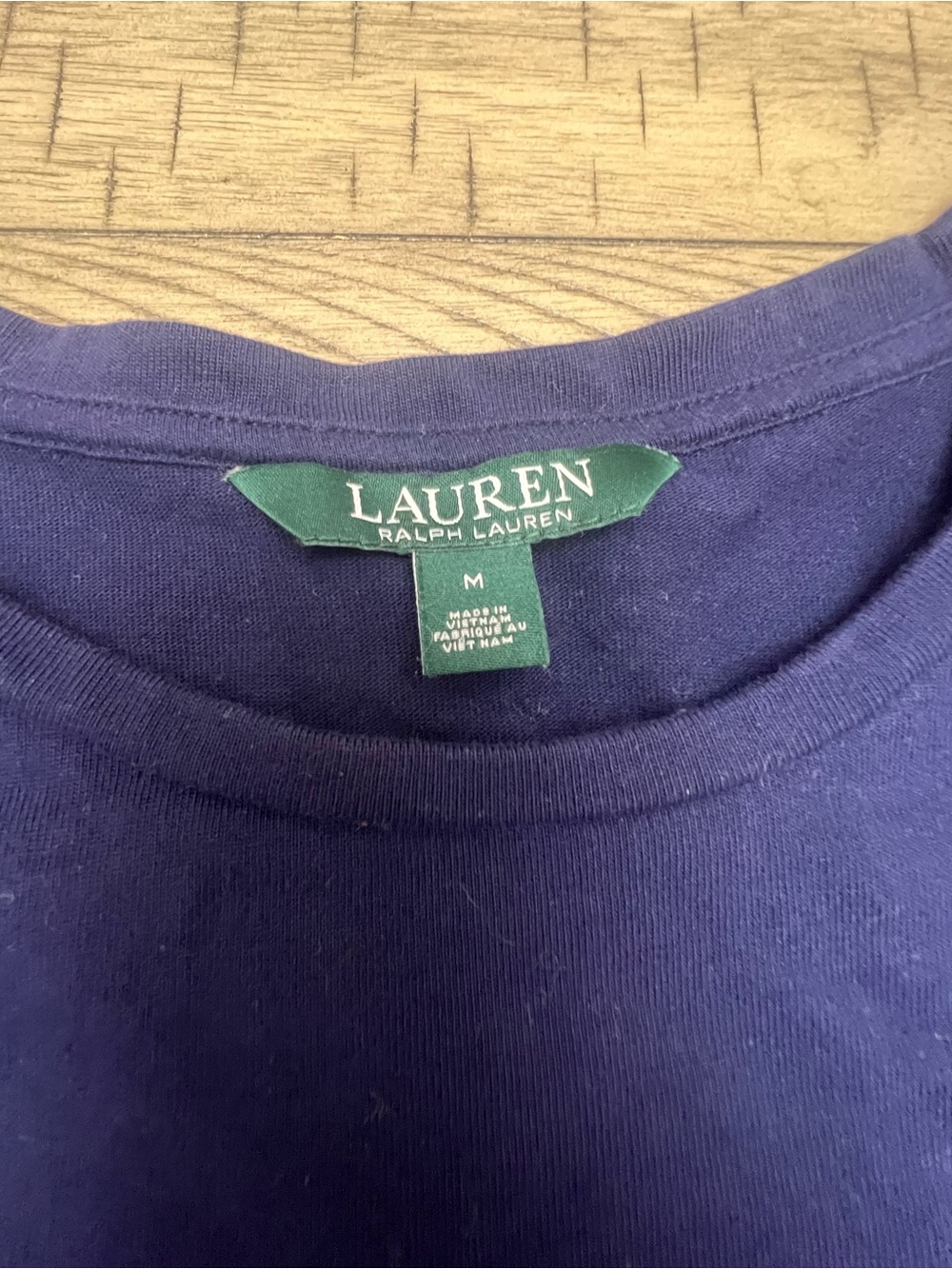Women’s Lauren Ralph Lauren Navy Crewneck Short Sleeve Tee with unique sleeves